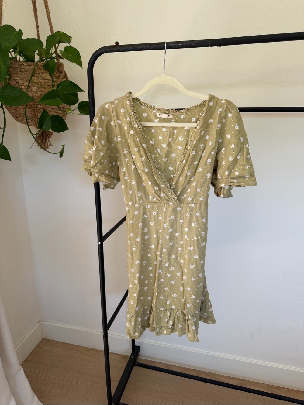 Billabong Olive Green Floral V-Neck Mini Dress